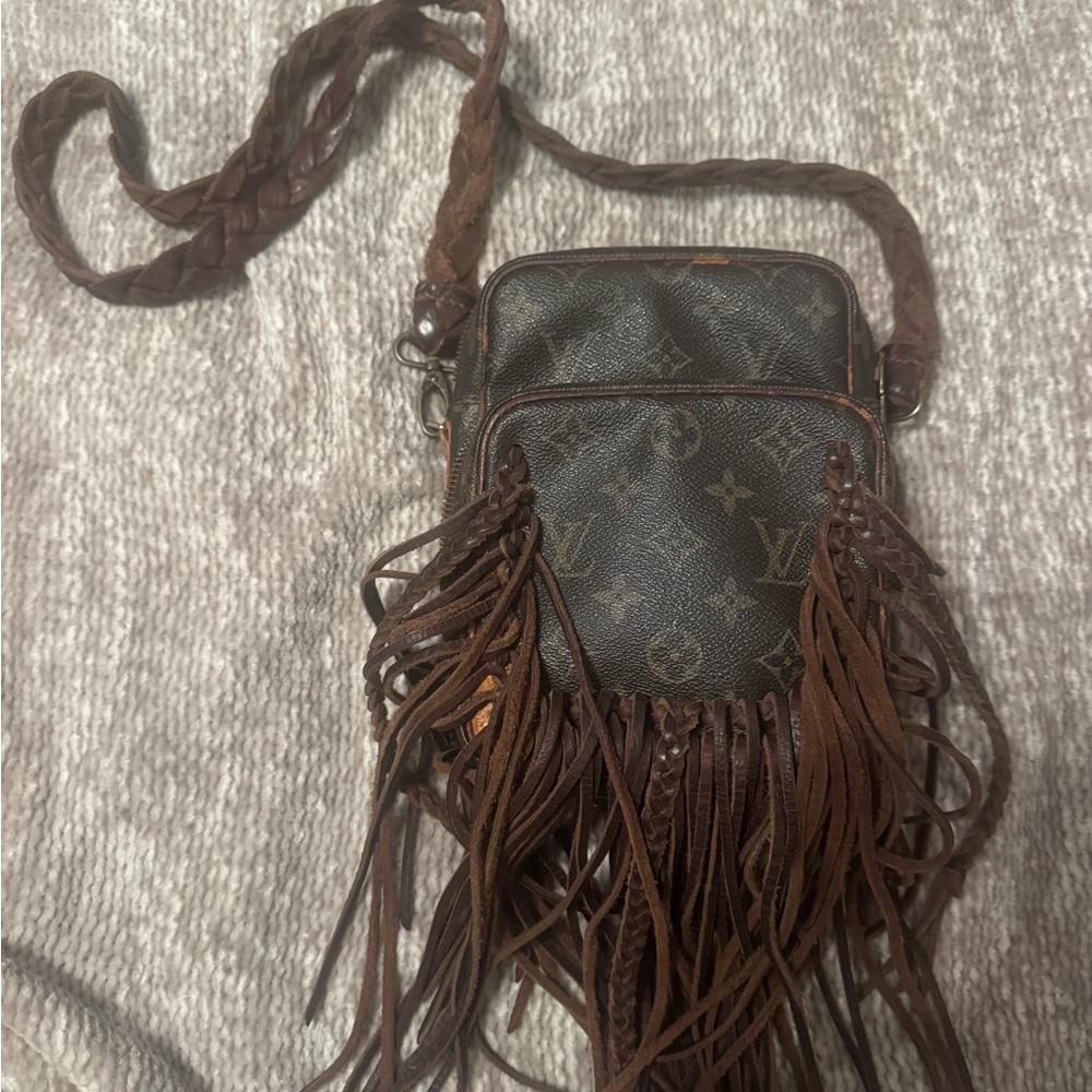 Vintage Boho Louis Vuitton Brown Fringe Designer Crossbody Bag